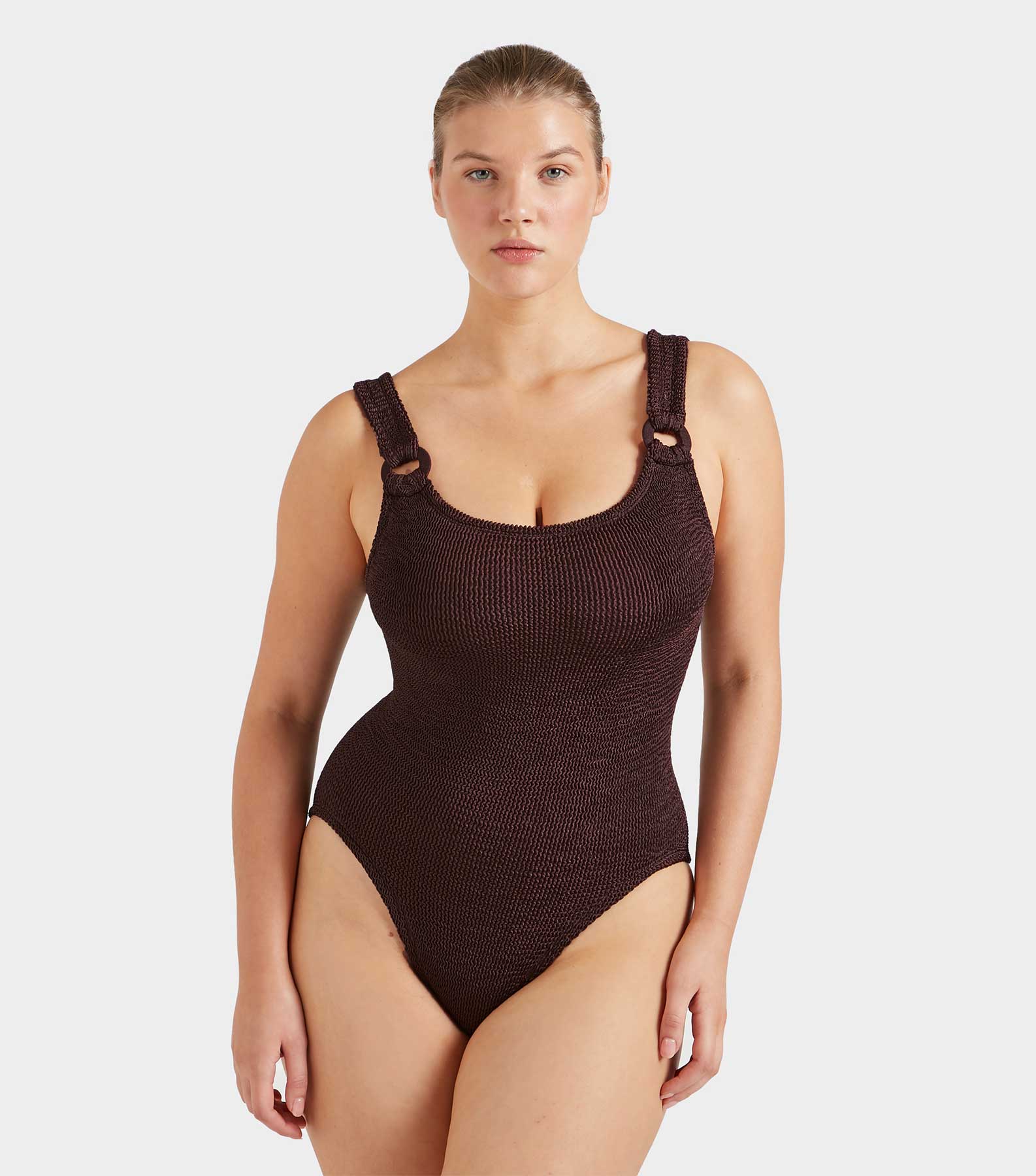 Domino Swim With Tonal Hoops - Metallic Chocolate