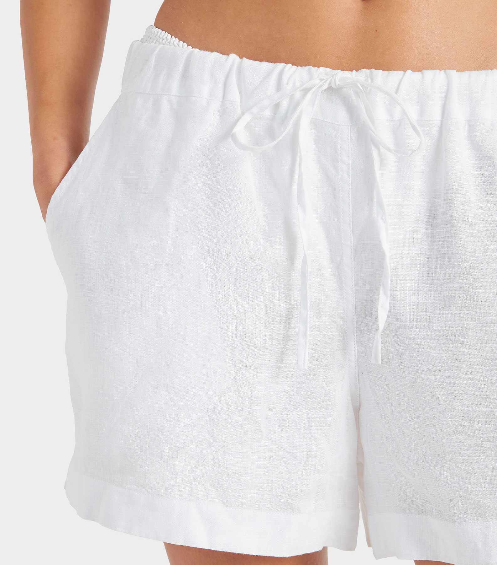 Embroidered Linen Shorts - White