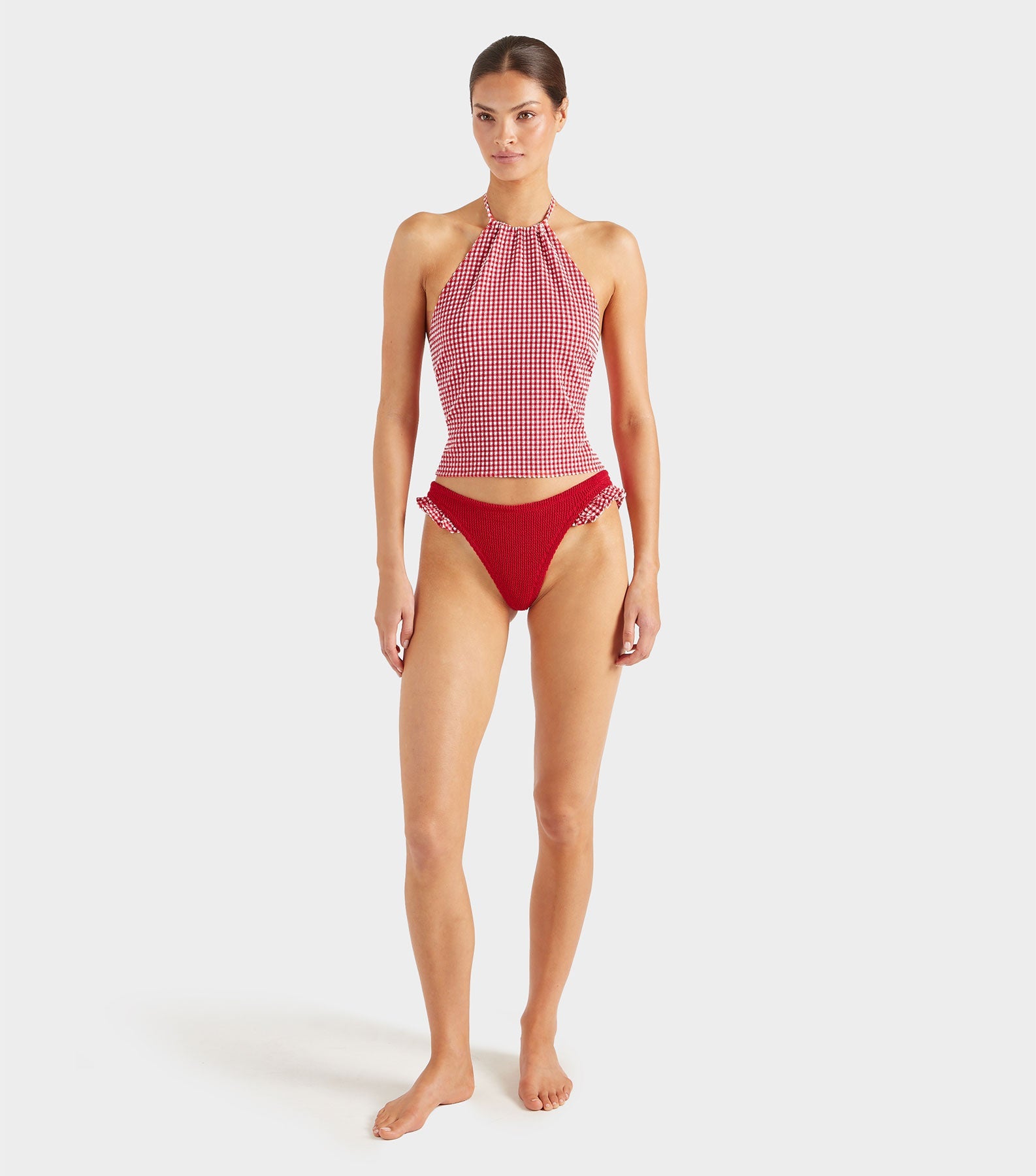 Gingham Seersucker Halter Top - Red Gingham