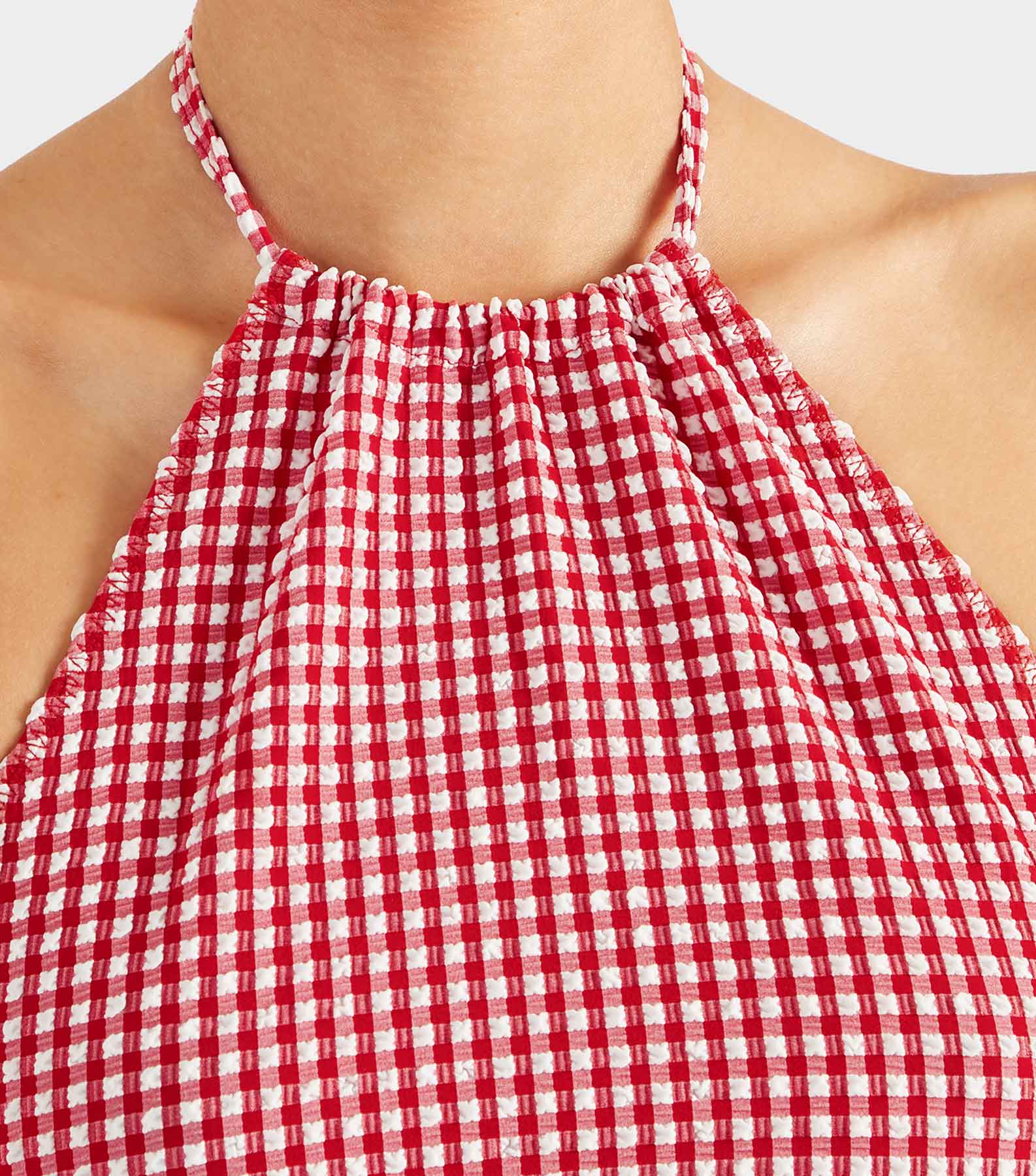 Gingham Seersucker Halter Top - Red Gingham