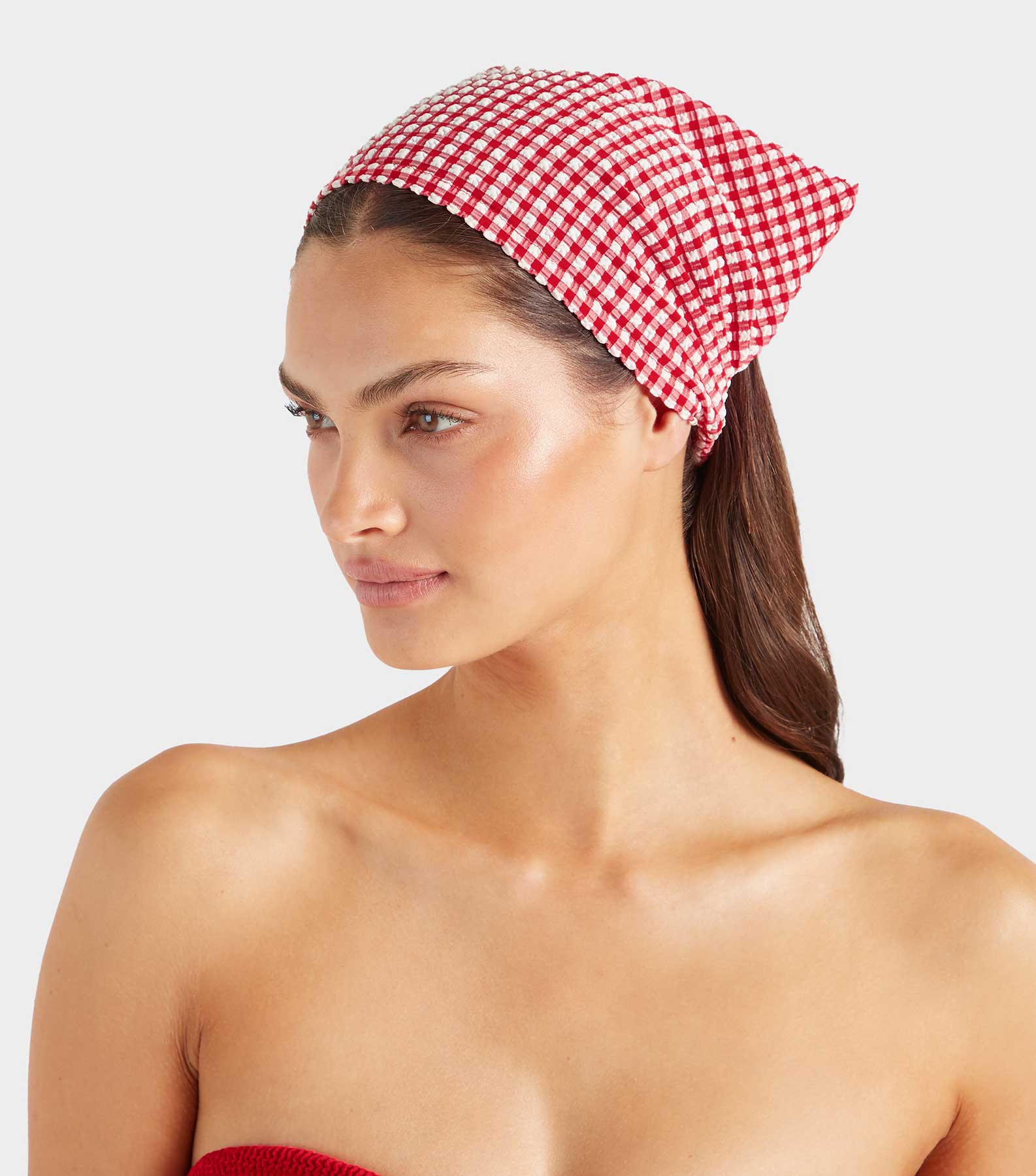 Gingham Seersucker Headscarf - Red Gingham