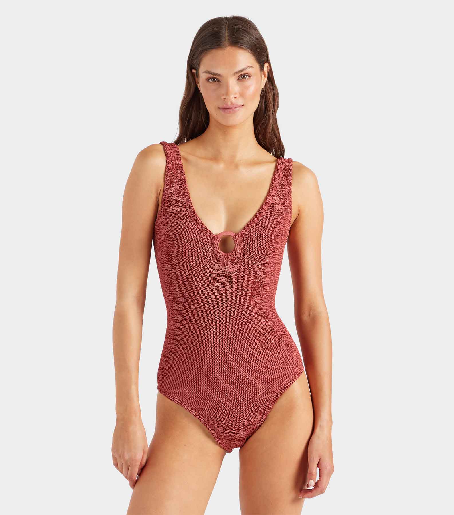 Coverage Celine Swim With Tonal Hoops - Metallic Rosewood