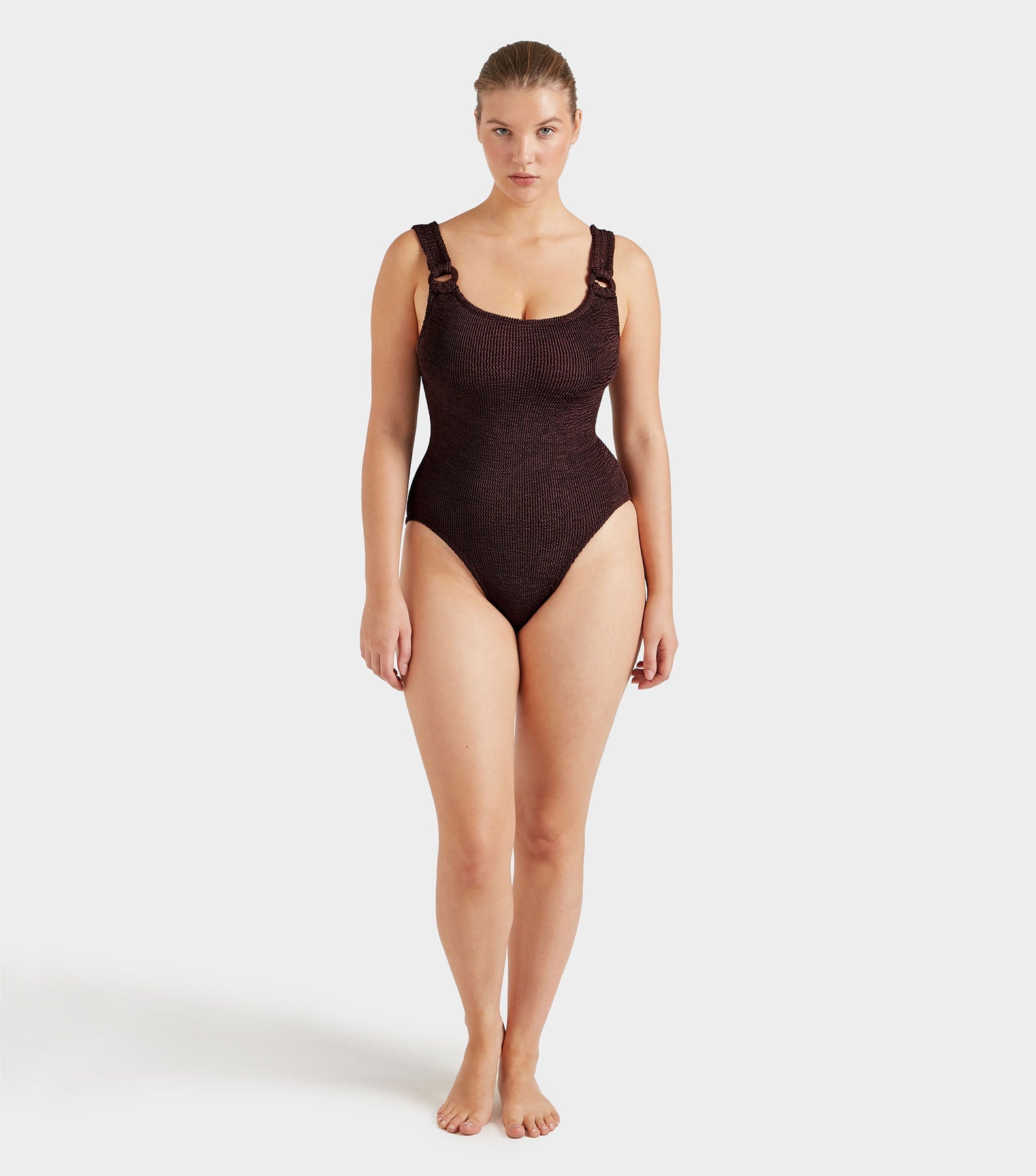 Domino Swim With Tonal Hoops - Metallic Chocolate