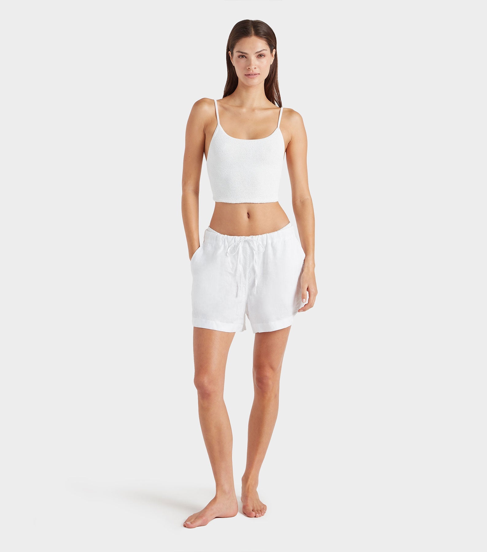 Embroidered Linen Shorts - White