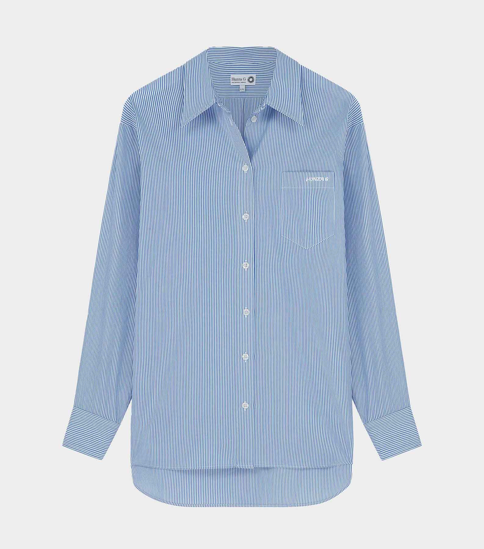 Embroidered Oversized Shirt - Blue Stripe