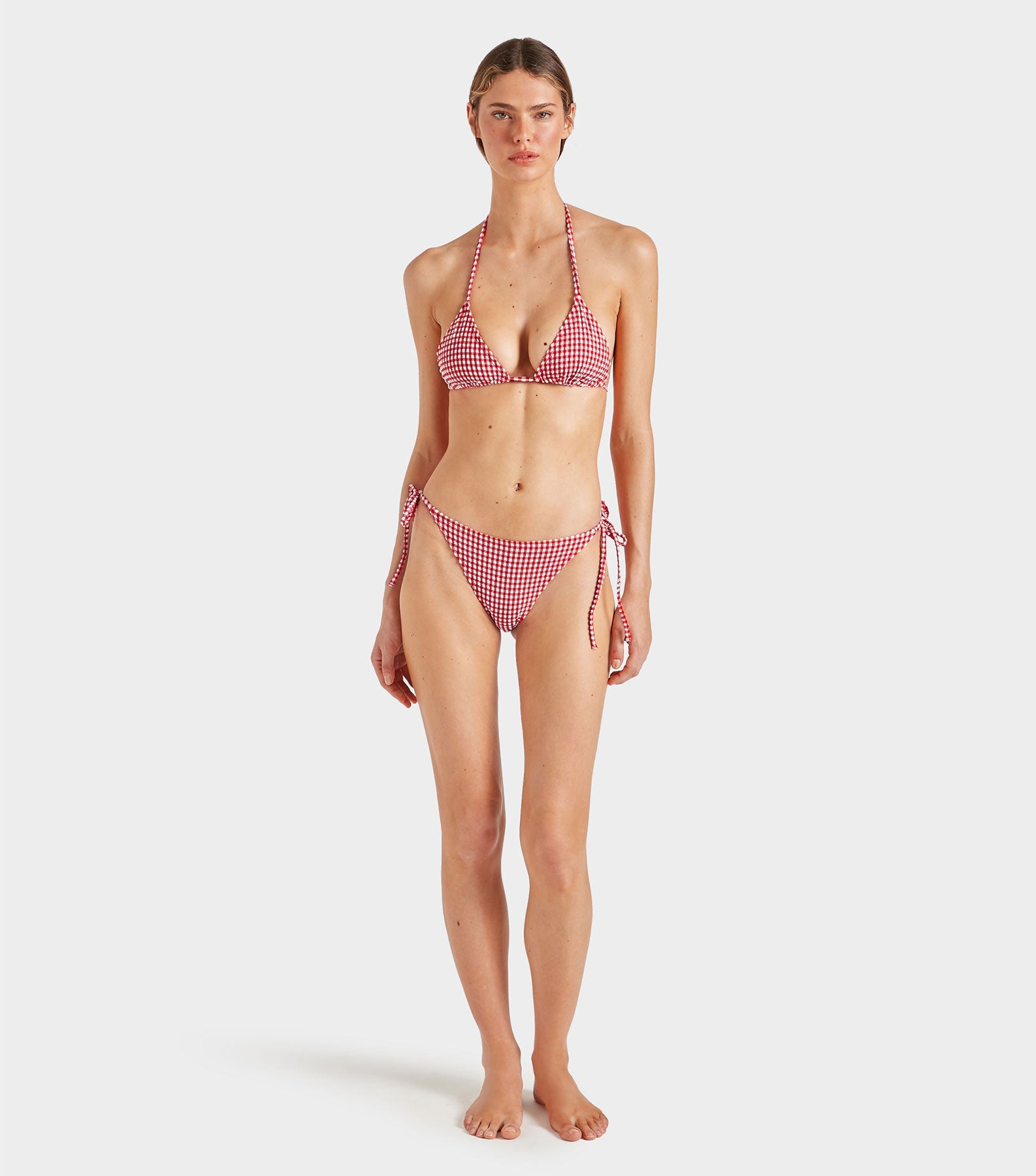 Gingham Seersucker Sabrina Bikini - Red Gingham