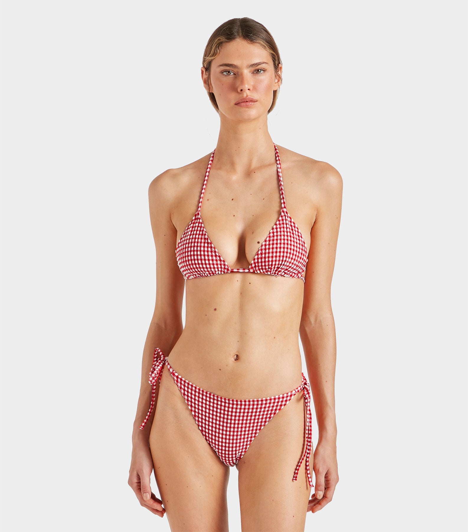 Gingham Seersucker Sabrina Bikini - Red Gingham
