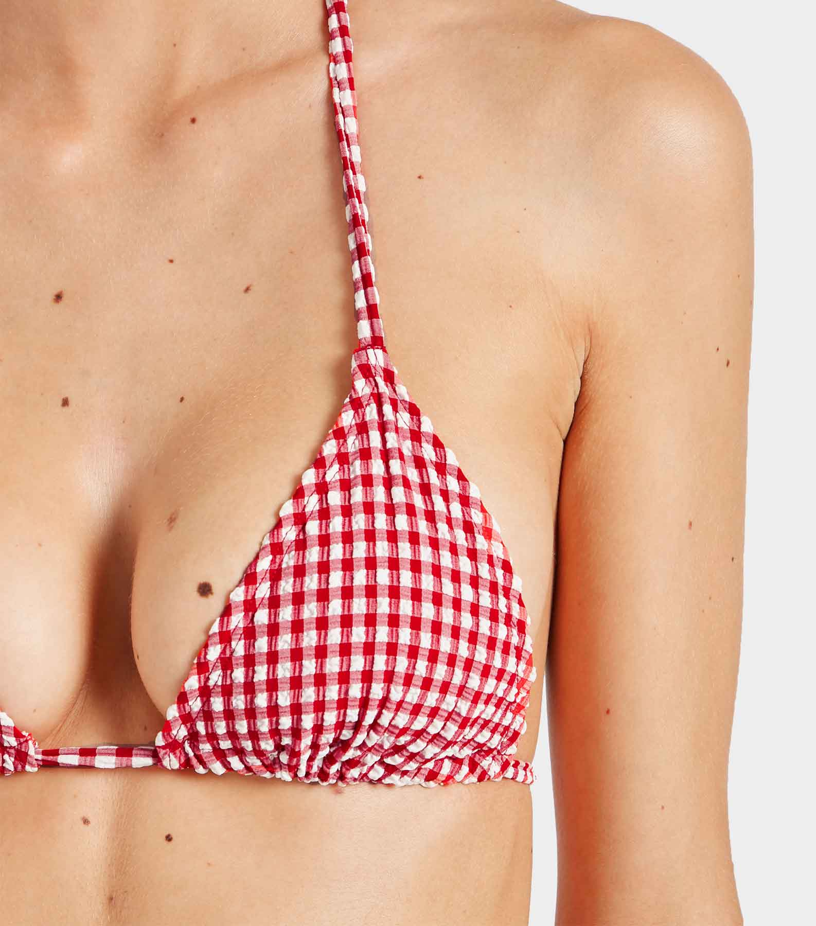 Gingham Seersucker Sabrina Bikini - Red Gingham