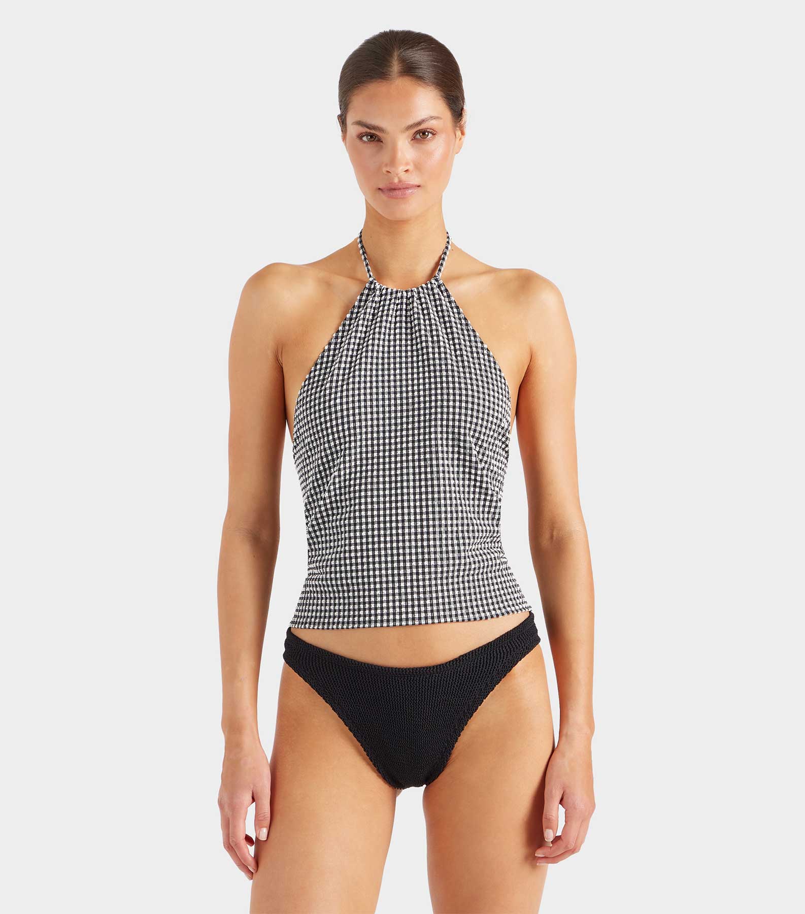Gingham Seersucker Halter Top - Black Gingham