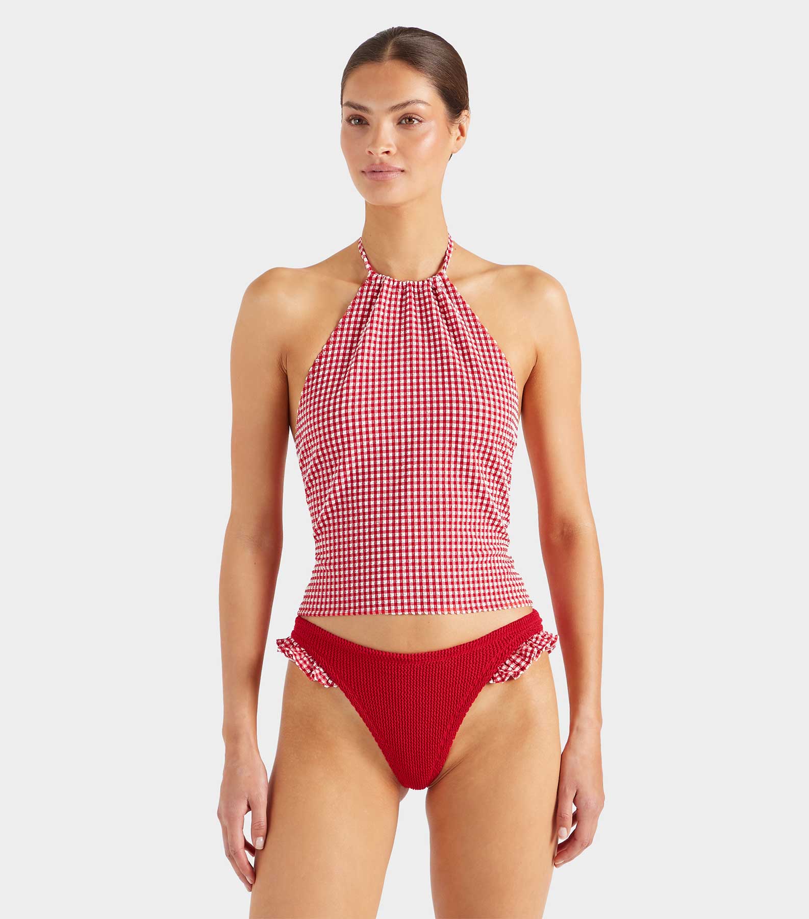 Gingham Seersucker Halter Top - Red Gingham