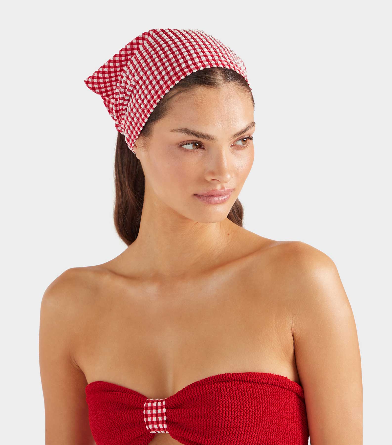 Gingham Seersucker Headscarf - Red Gingham