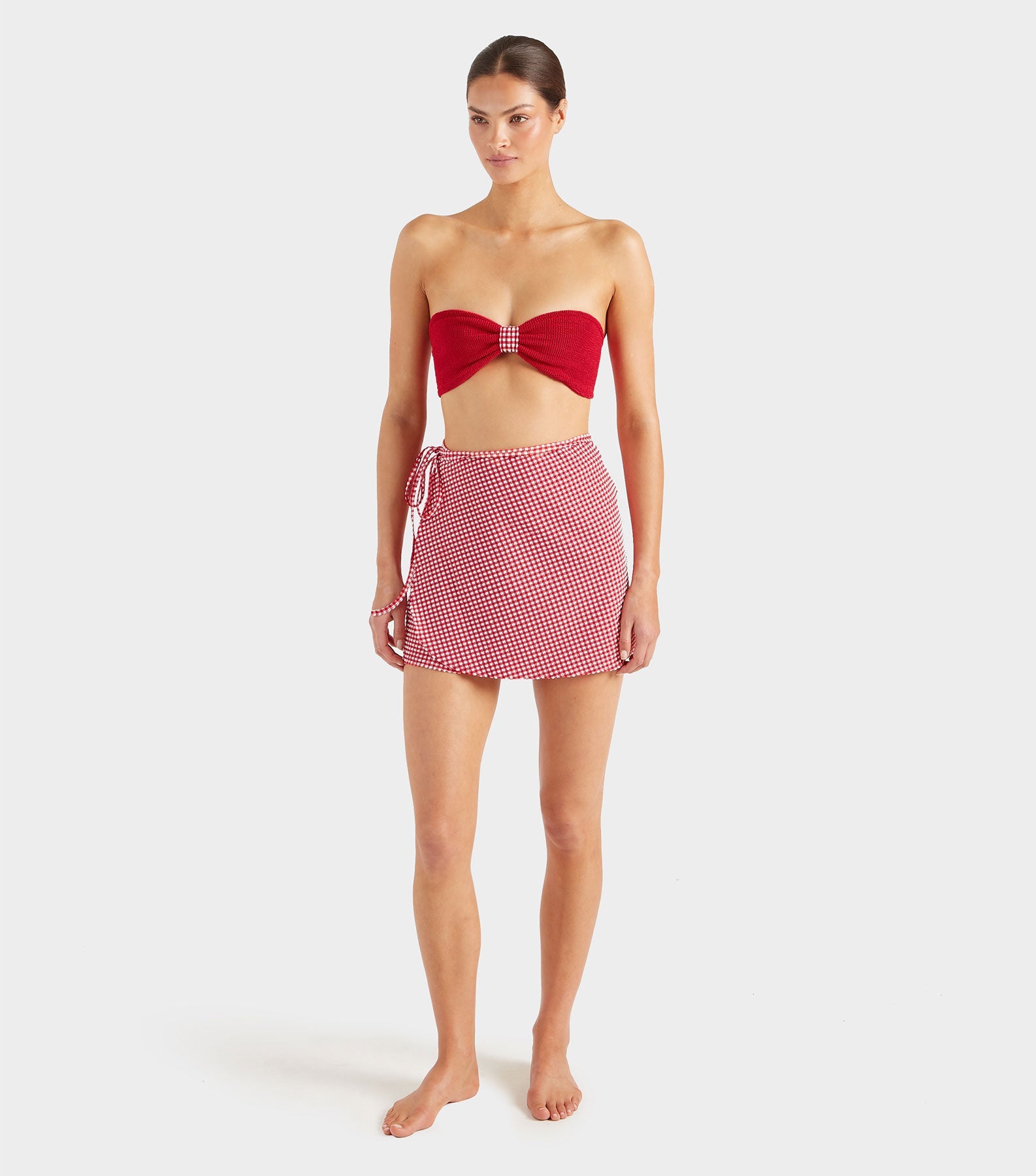 Gingham Seersucker Short Sarong - Red Gingham