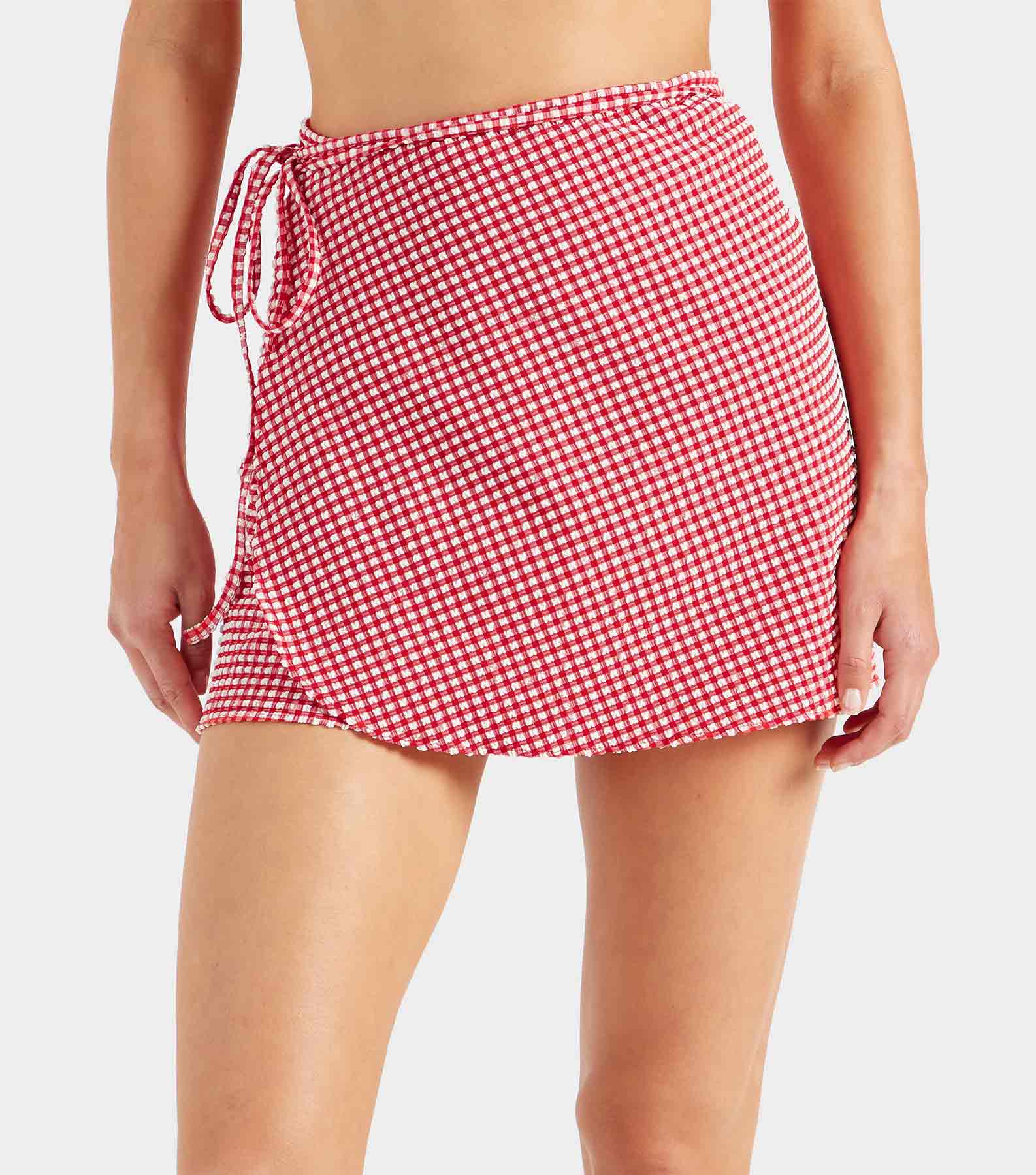 Gingham Seersucker Short Sarong - Red Gingham