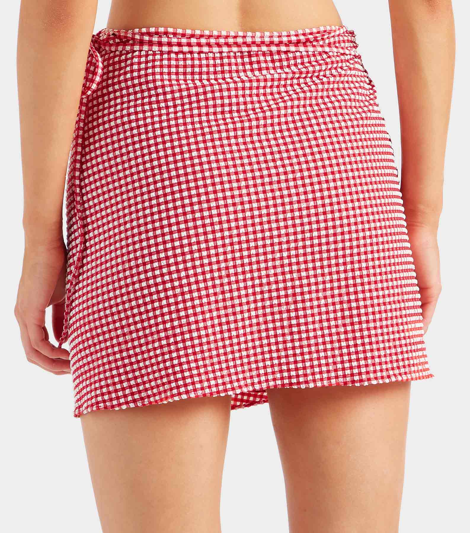 Gingham Seersucker Short Sarong - Red Gingham