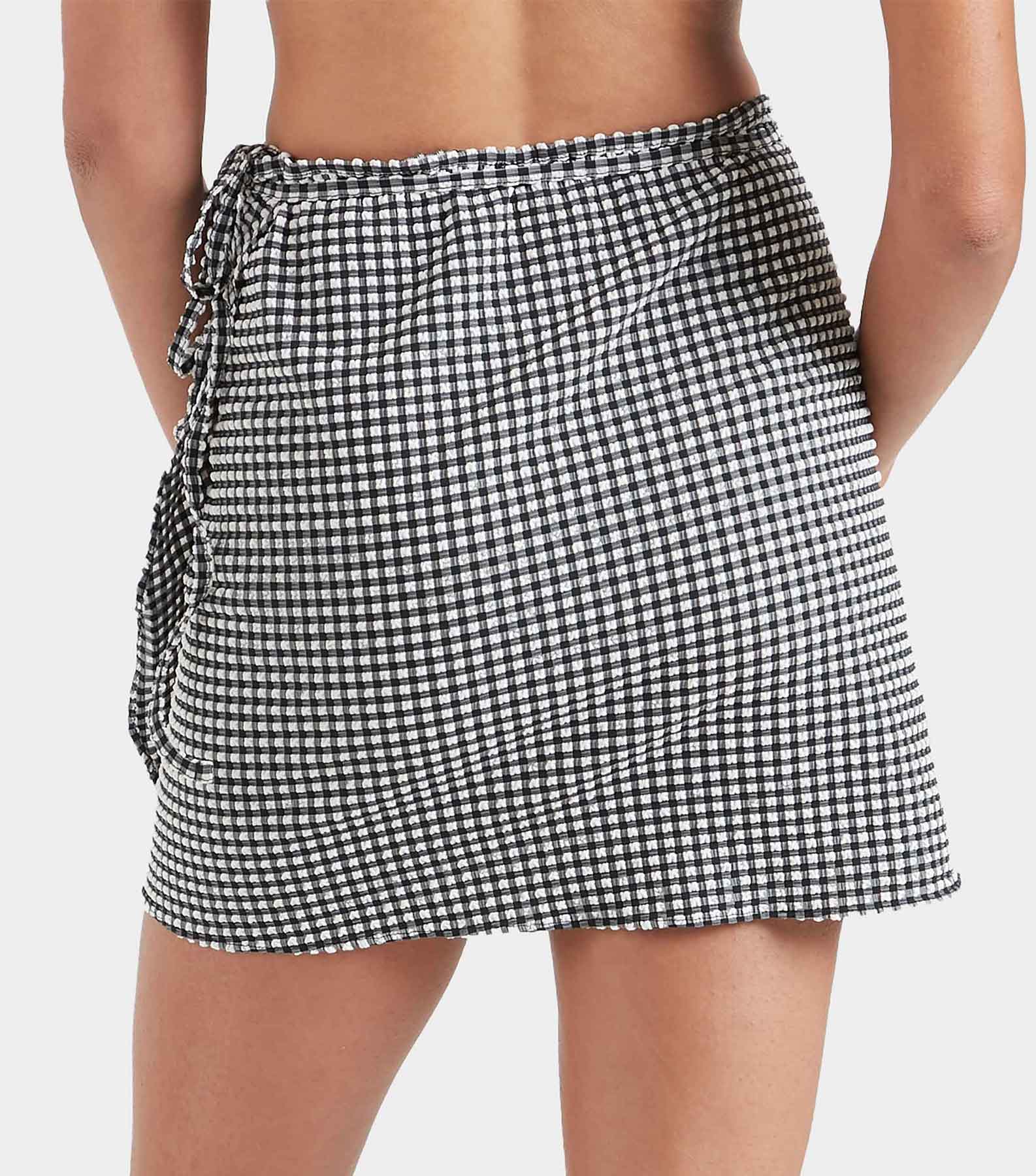 Gingham Seersucker Short Sarong - Black Gingham