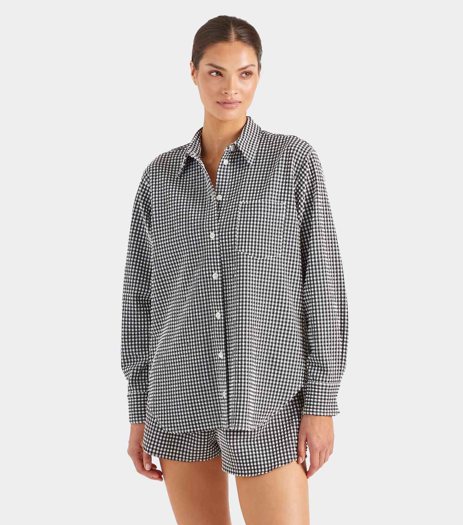 Gingham Seersucker Shirt - Black Gingham