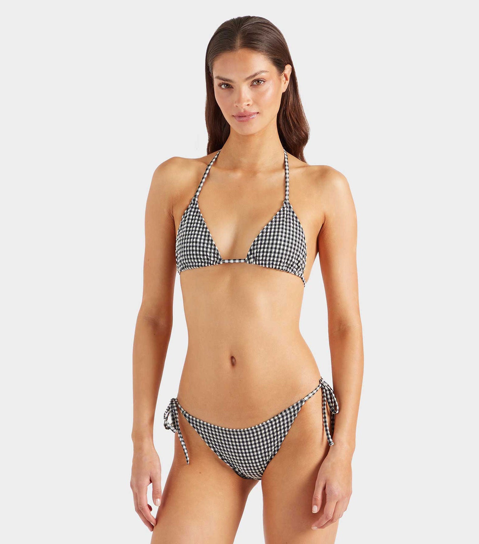 Gingham Seersucker Sabrina Bikini - Black Gingham