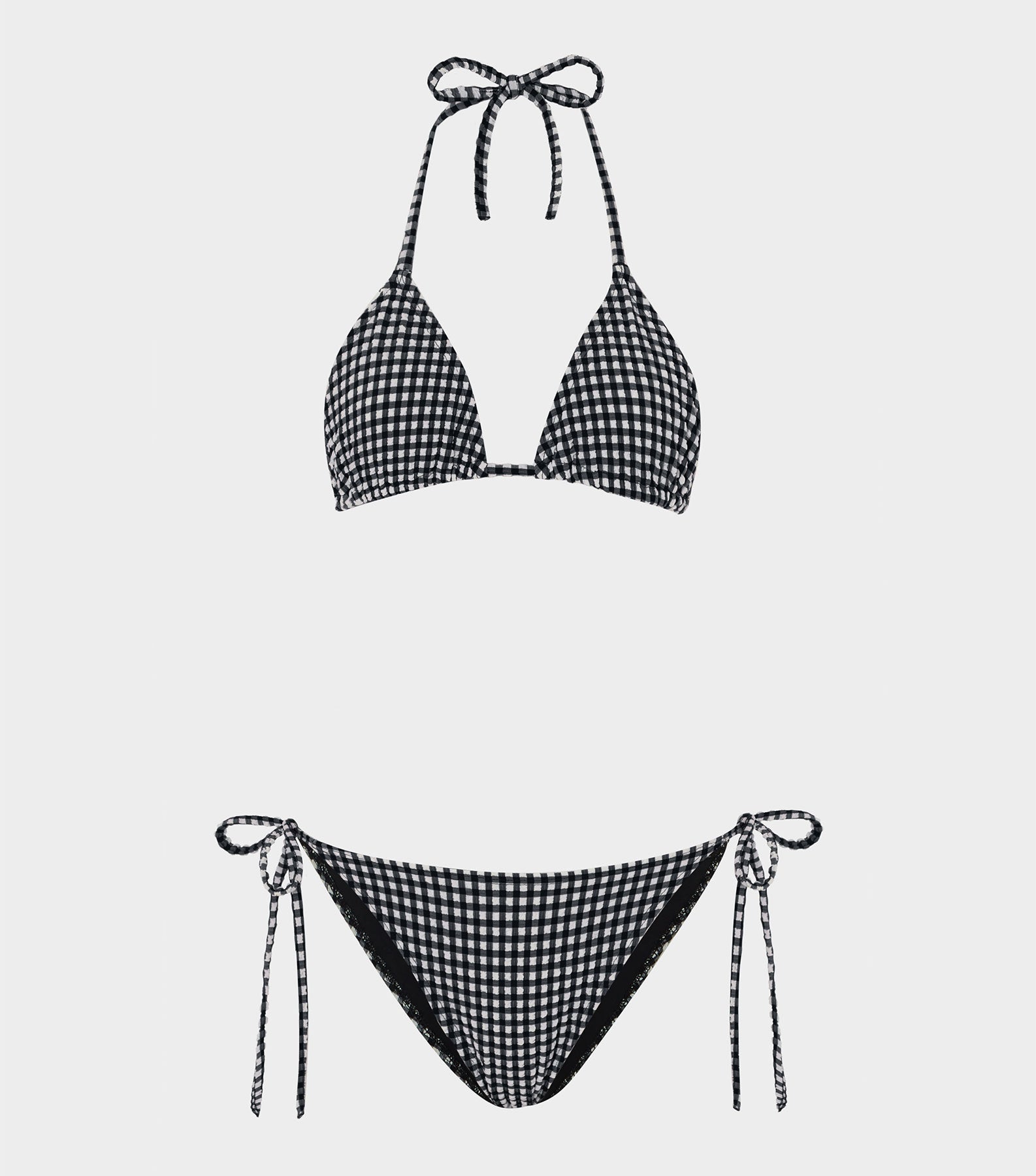 Gingham Seersucker Sabrina Bikini - Black Gingham