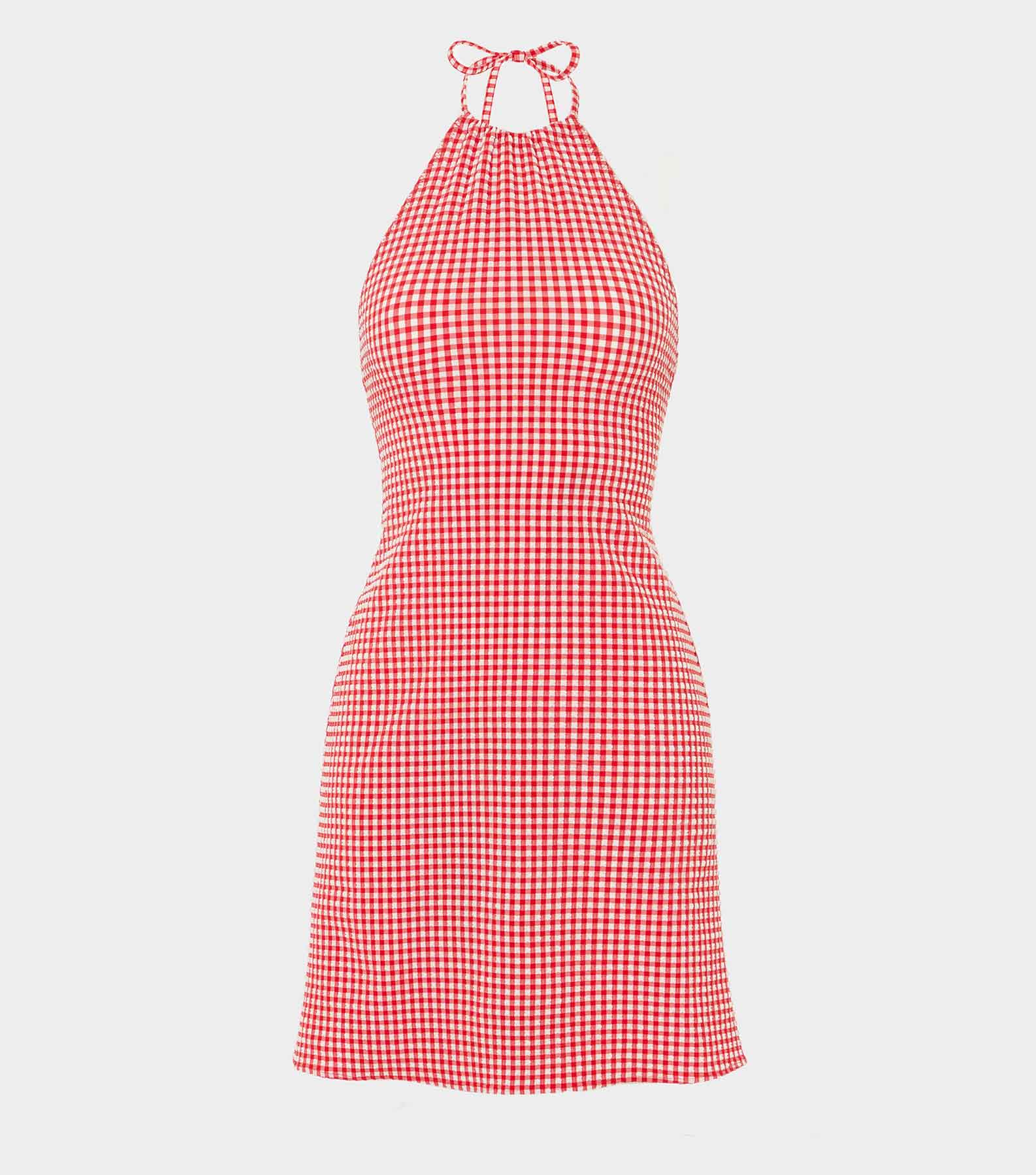 Gingham Seersucker Mini Dress - Red Gingham