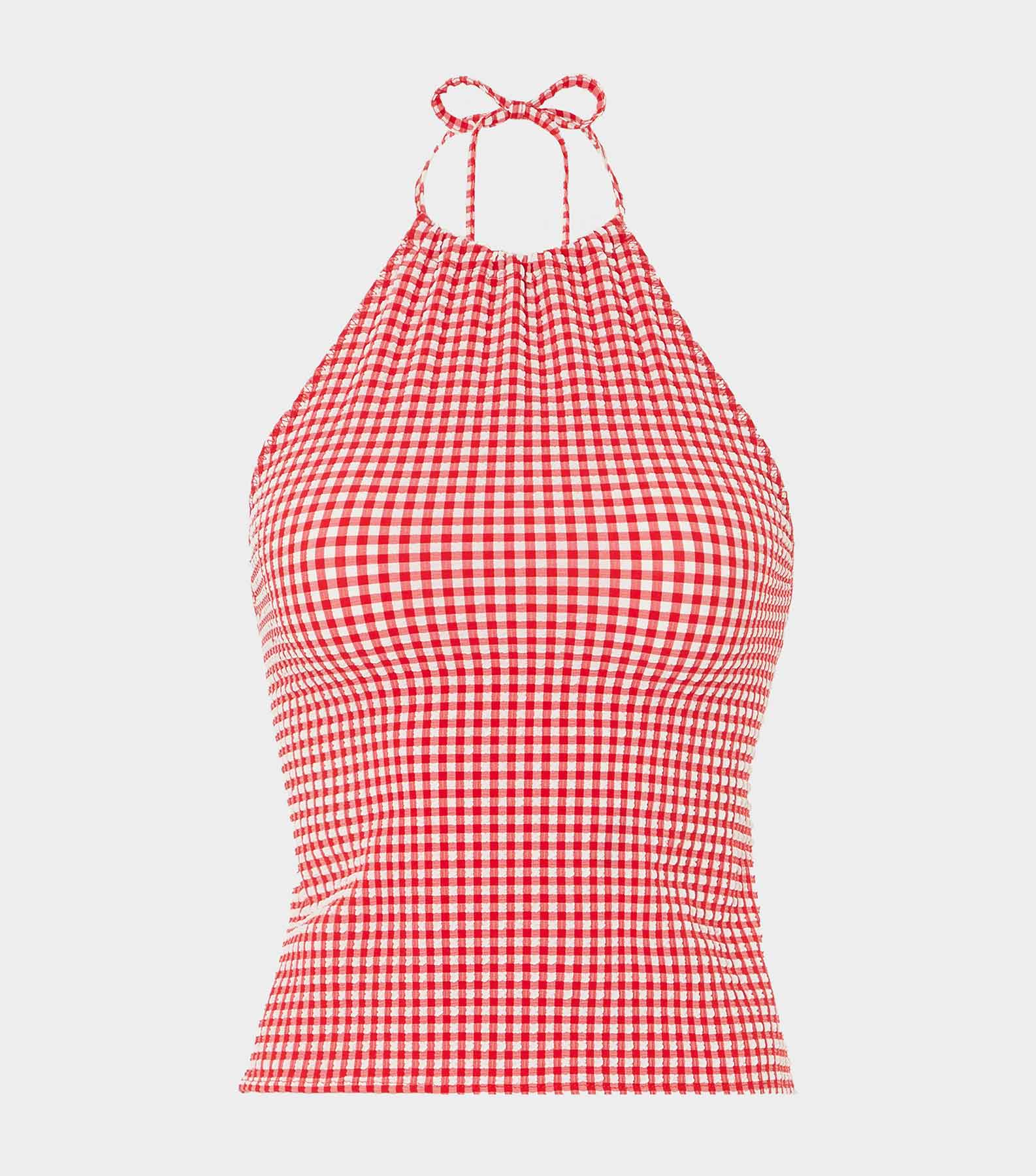 Gingham Seersucker Halter Top - Red Gingham