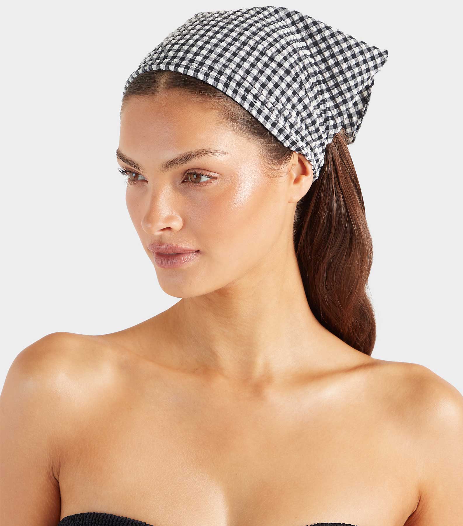 Gingham Seersucker Headscarf - Black Gingham