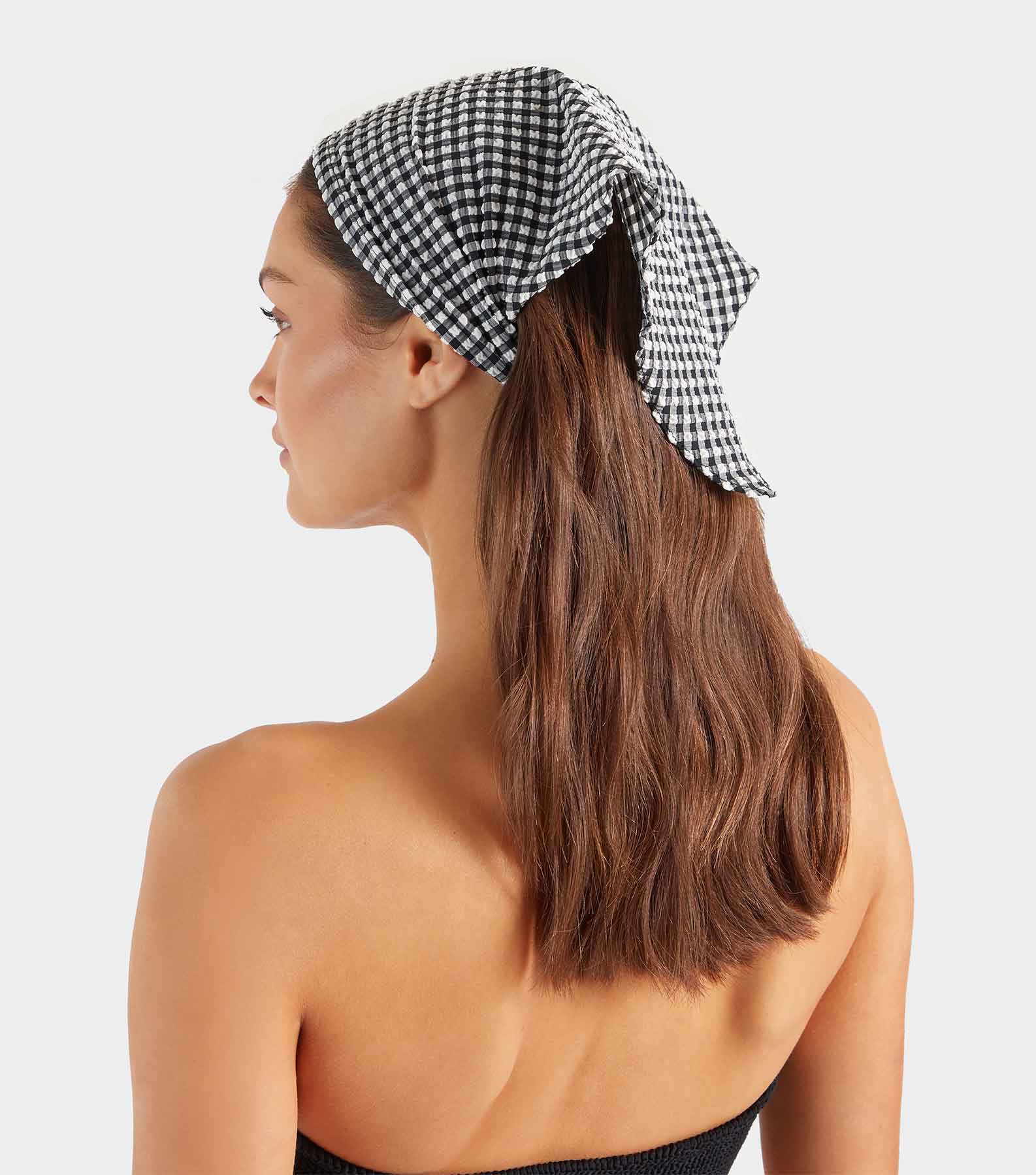 Gingham Seersucker Headscarf - Black Gingham