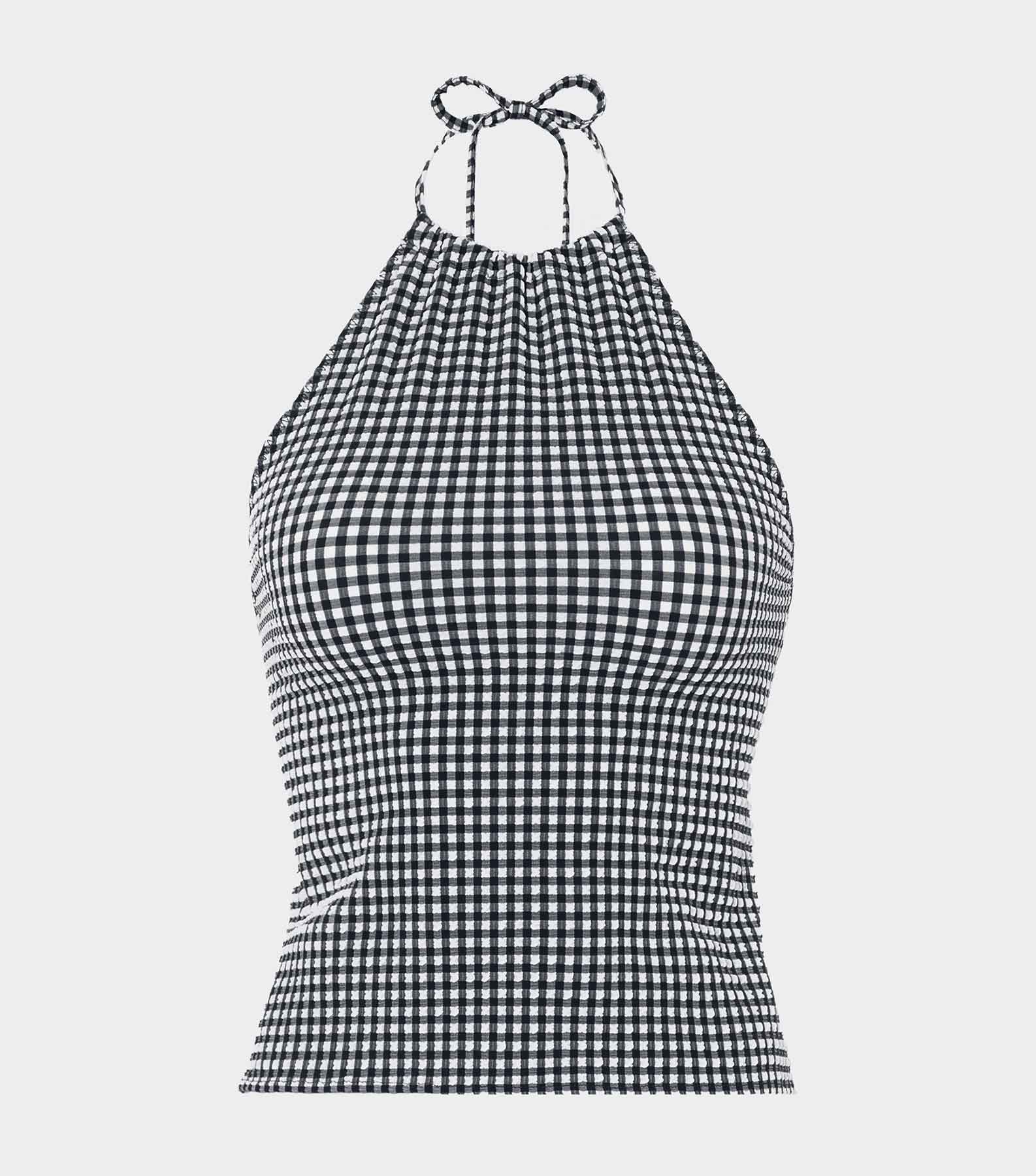 Gingham Seersucker Halter Top - Black Gingham