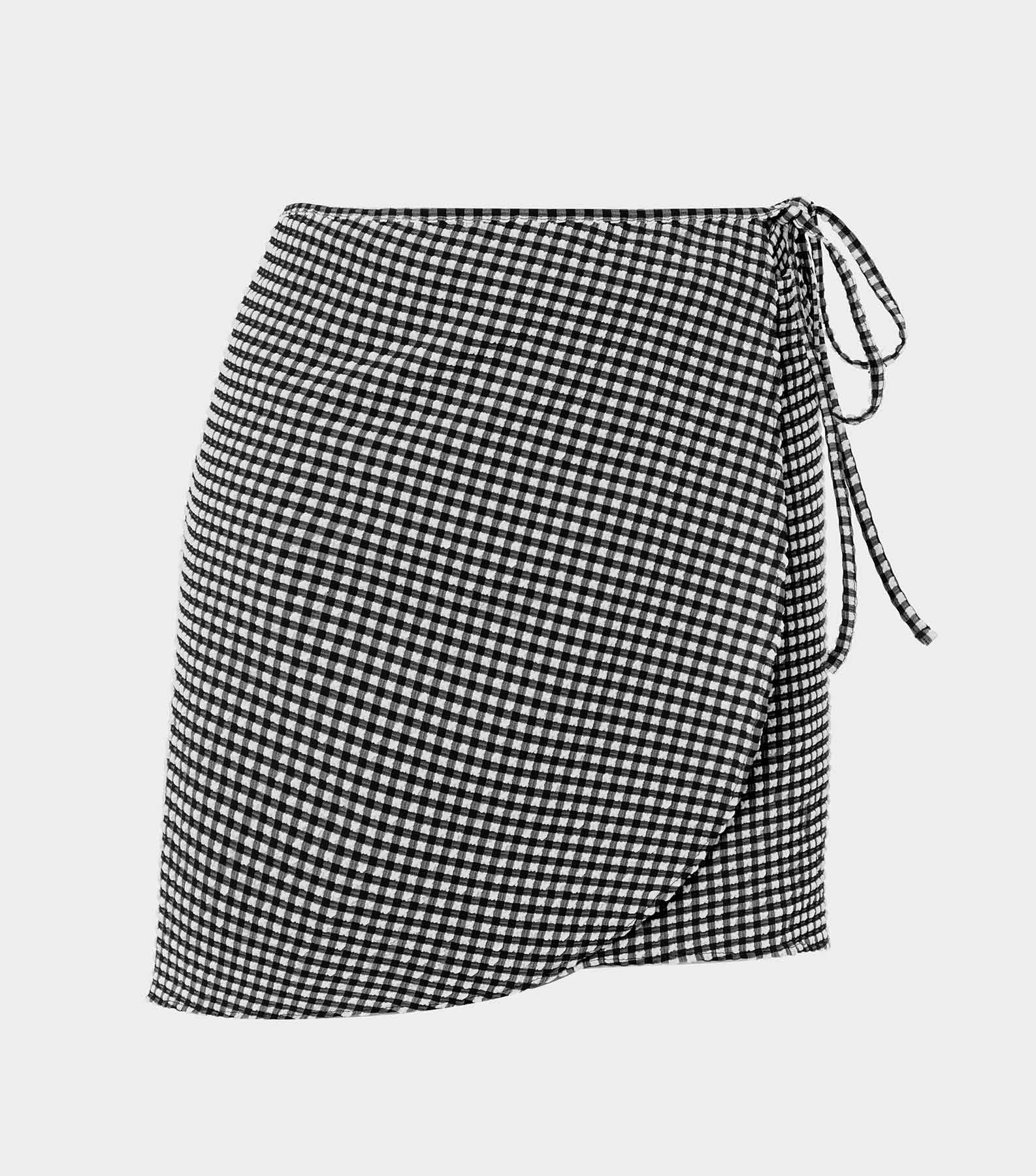 Gingham Seersucker Short Sarong - Black Gingham