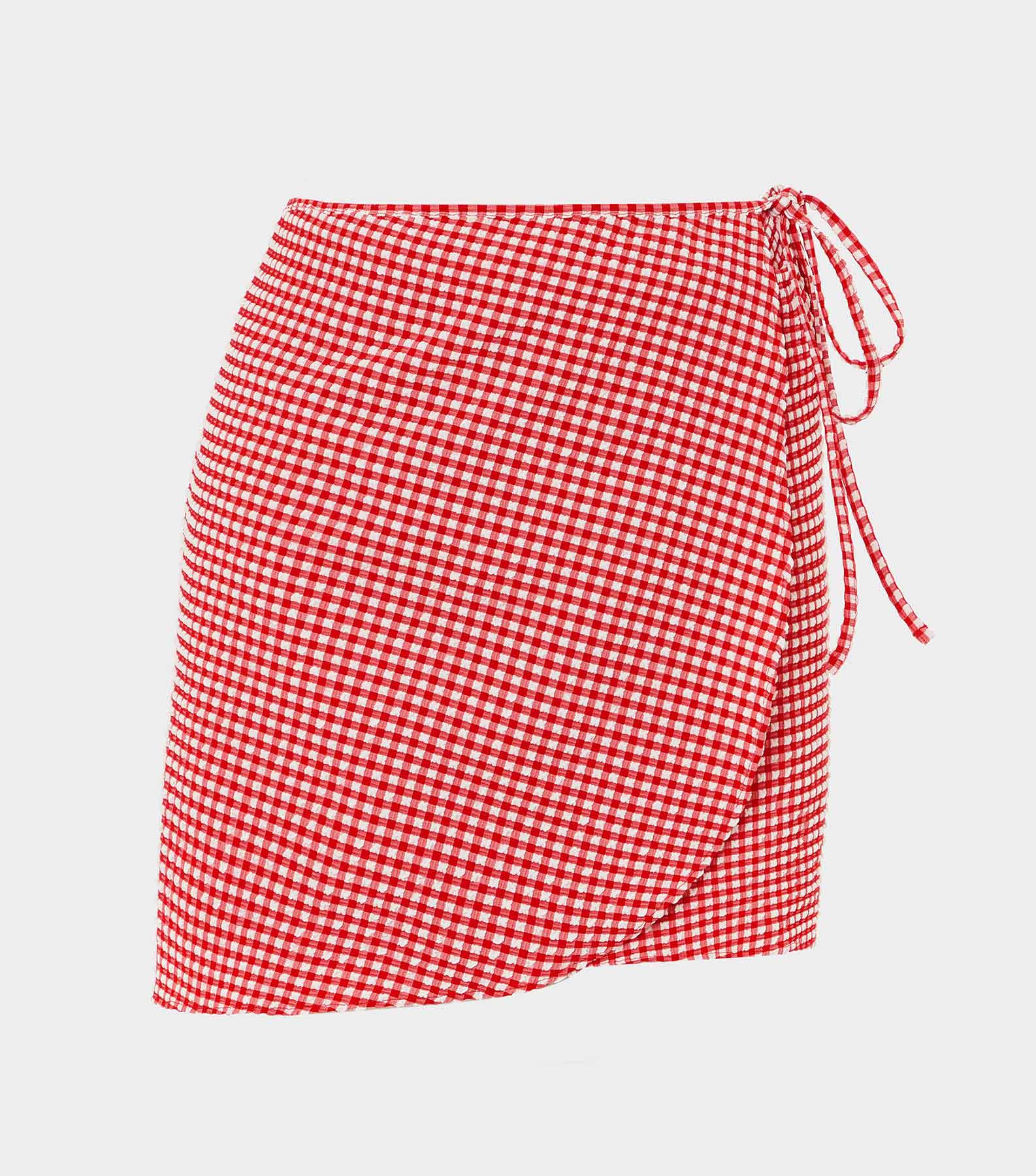 Gingham Seersucker Short Sarong - Red Gingham